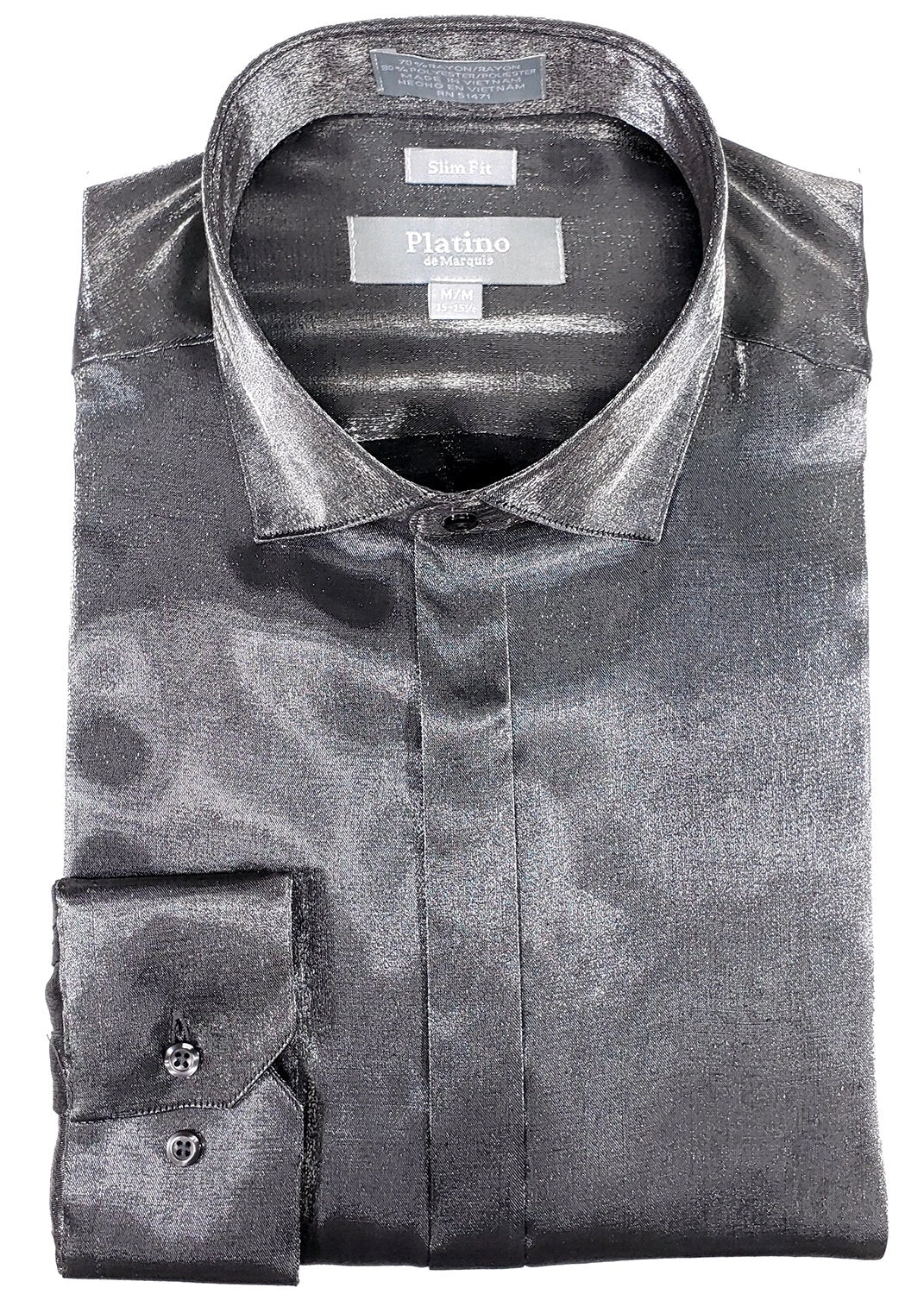 PLATINO SLIM: Camicia in raso grigio antracite. Eleganza senza tempo, stile italiano.